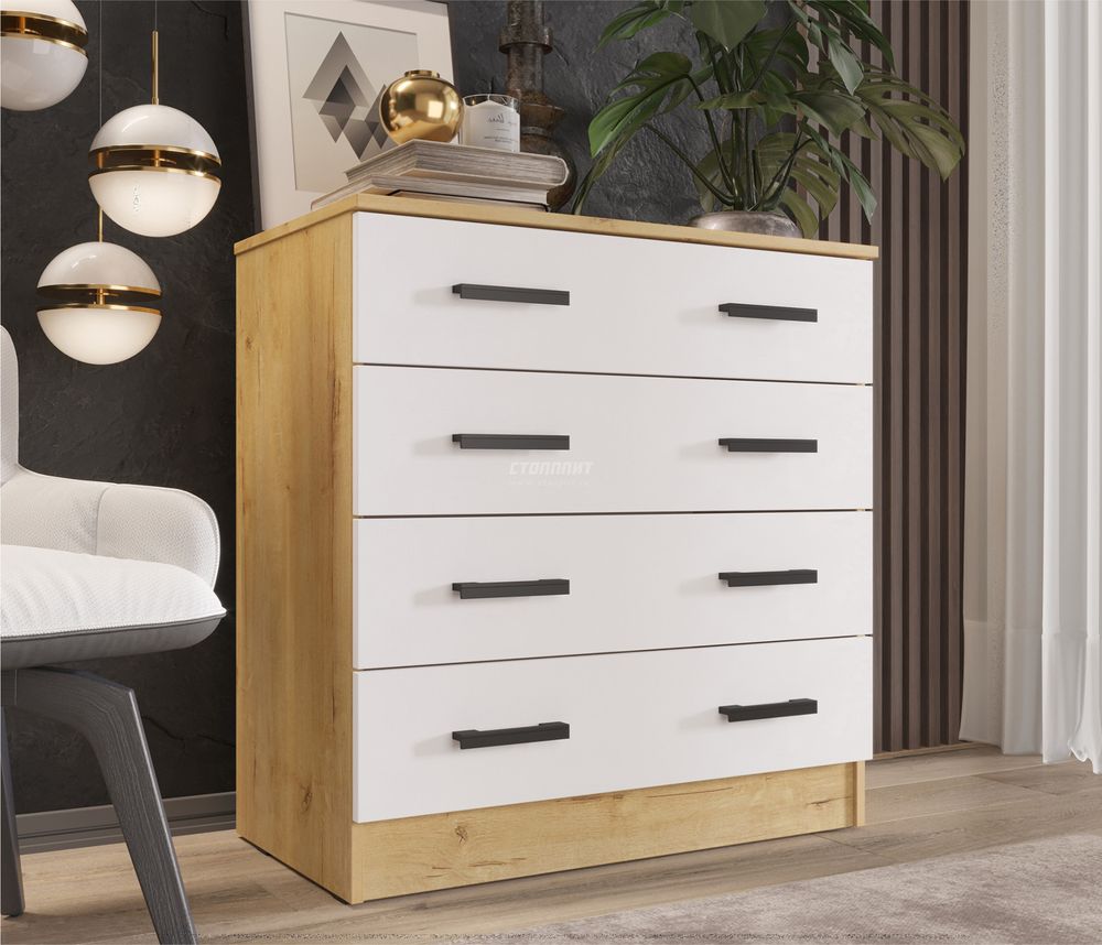 Комод К800 Дуб вотан/ Белый гладкий, 800, 830, 440 МФ "Эра"