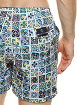 Мужские пляжные шорты с принтом в виде мозаики (Размер: XXL) (Цвет: белый)