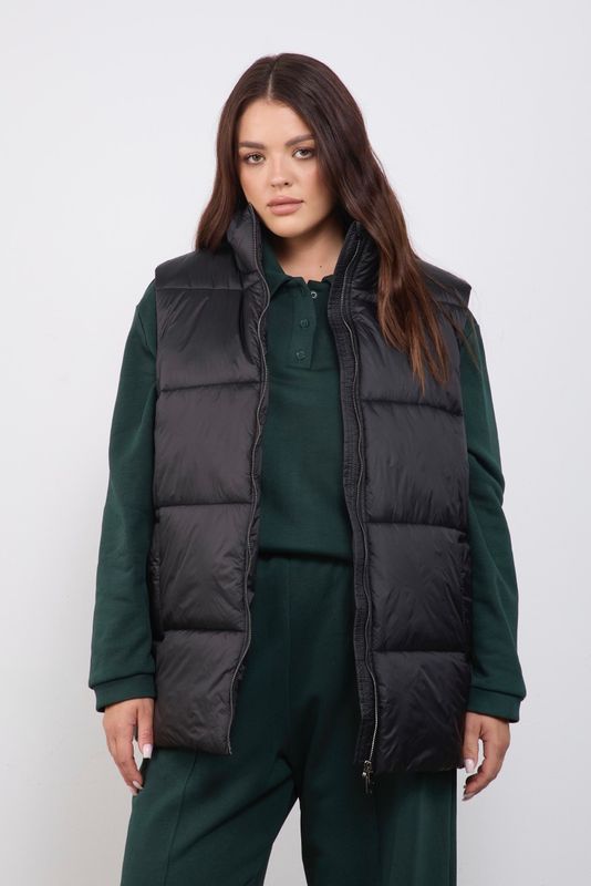 Жилет утепленный с поясом, черный