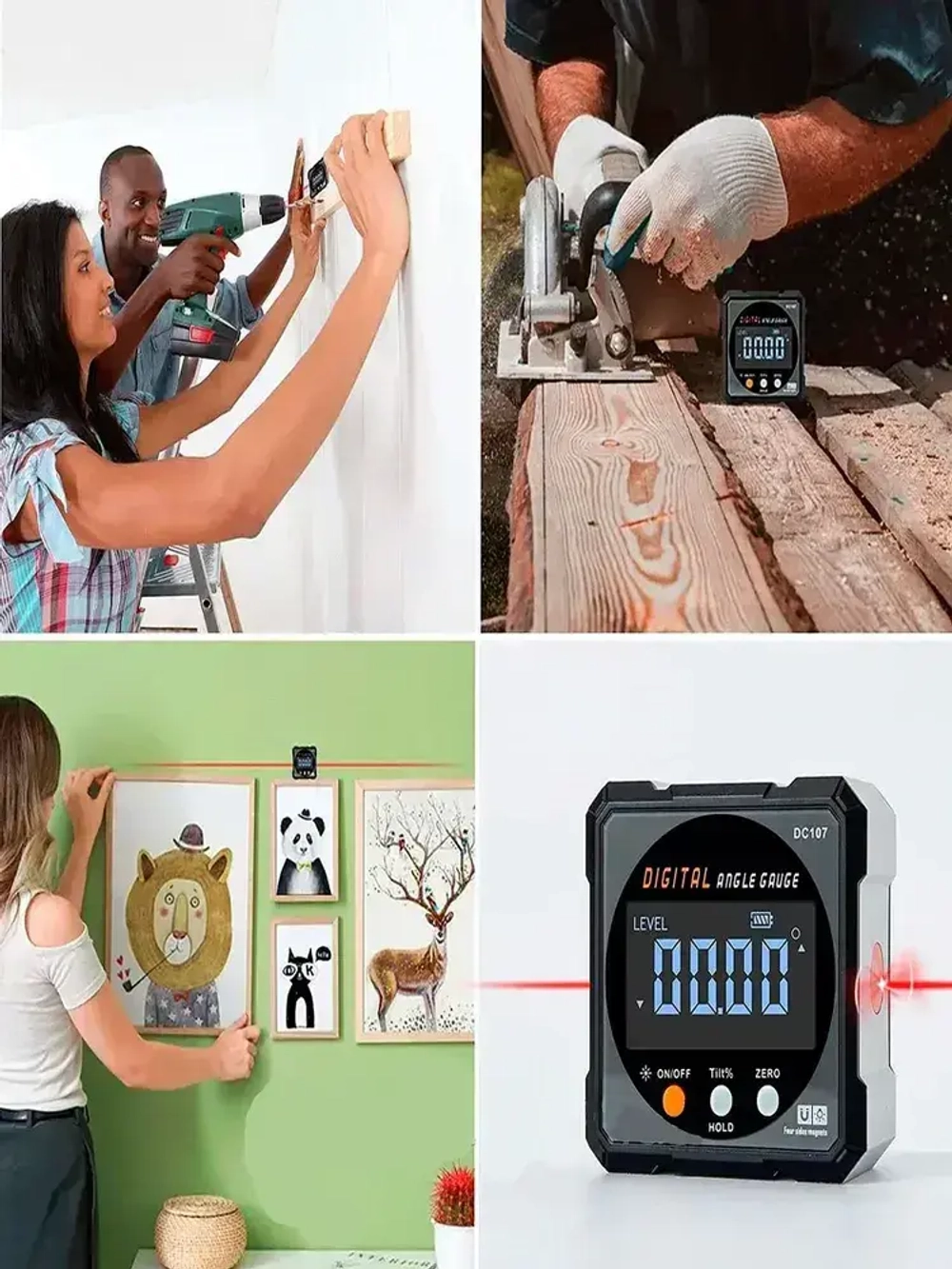 Угломер цифровой 2 в 1 с лазерным уровнем, влагозащита IP67, инклинометр с магнитным креплением и USB-зарядкой