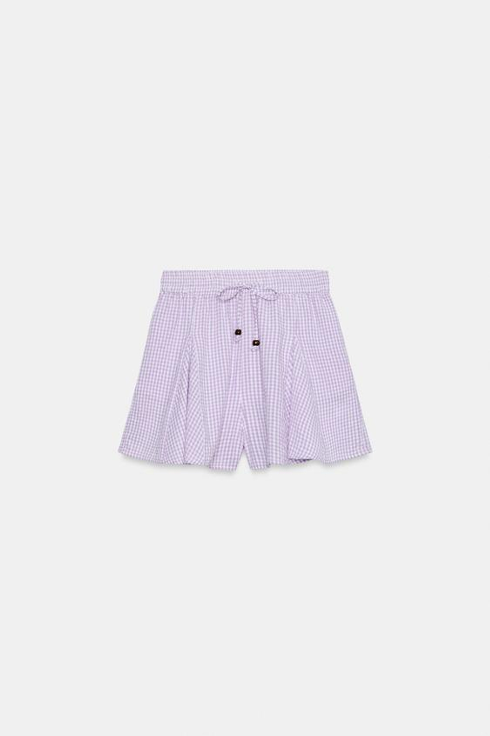 ZARA ЮБКА-ШОРТЫ В КЛЕТКУ ВИШИ С ВОЛАНАМИ, ЦВЕТ МАЛЬВЫ