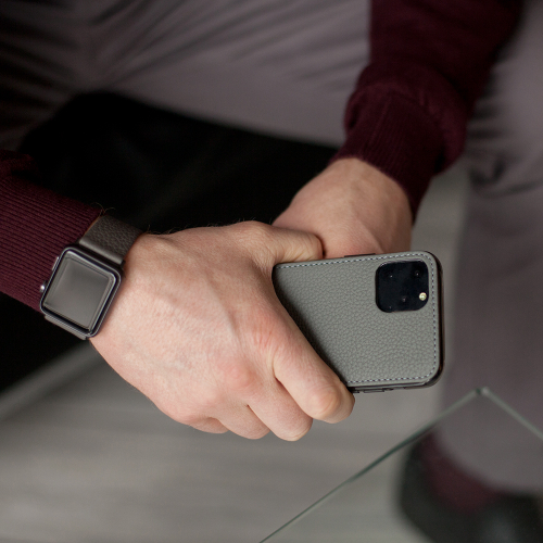 Чехол для iPhone 11 Pro из натуральной кожи теленка, стального цвета