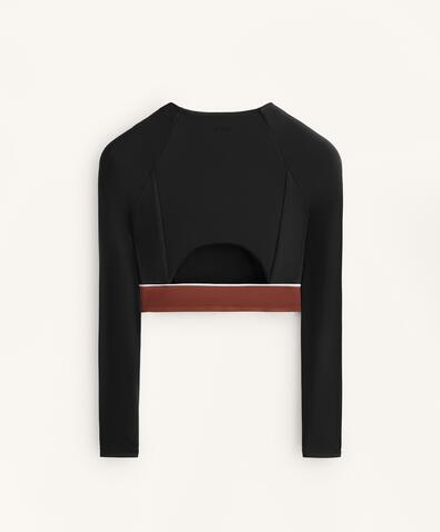 Oysho Топ Comfortlux с длинным рукавом и окантовкой, черный