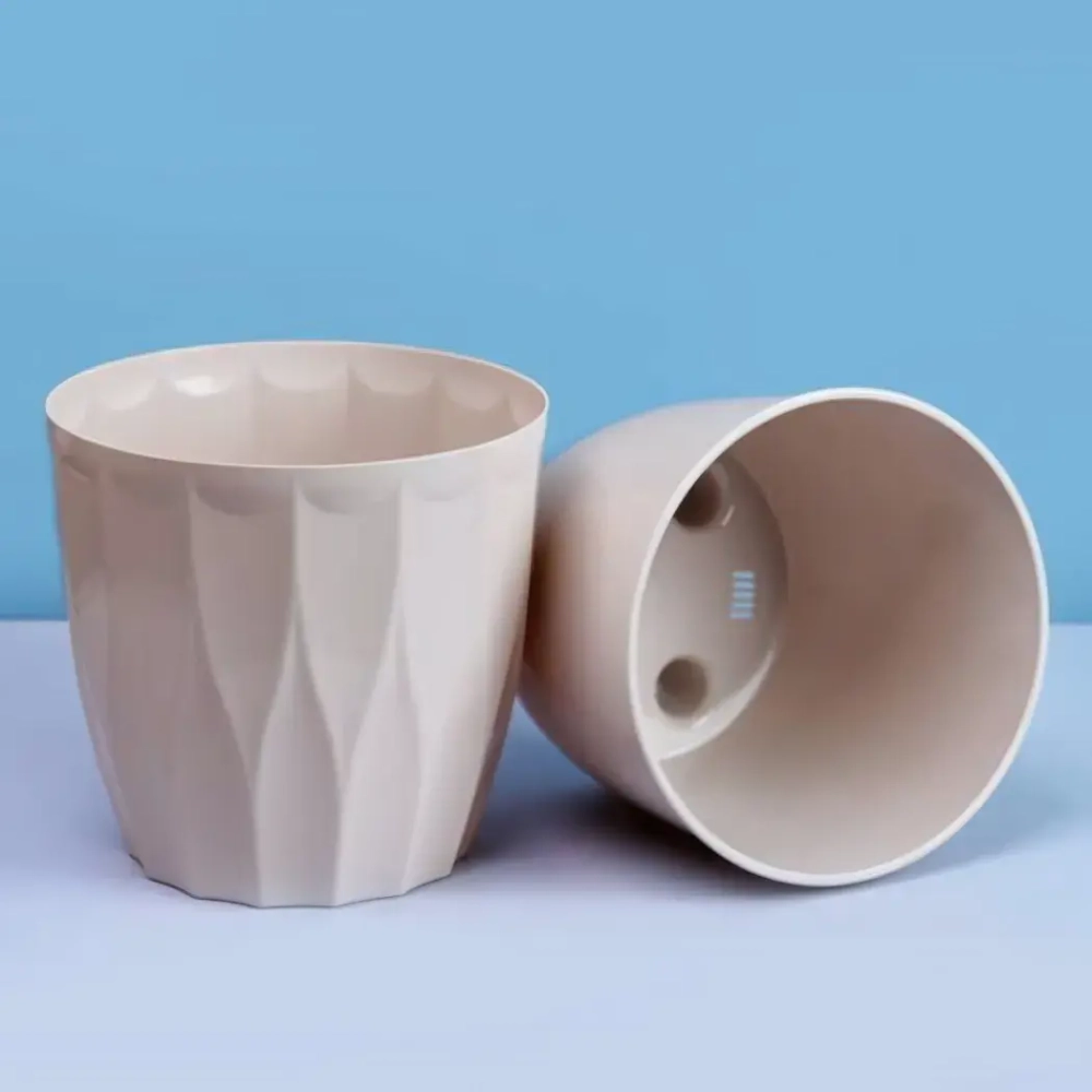 Кашпо для цветов пластиковое 3л d-18см «Флюте» со вставкой льняной