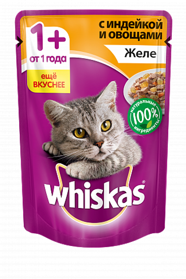 Whiskas пауч желе с индейкой и овощами 85 гр