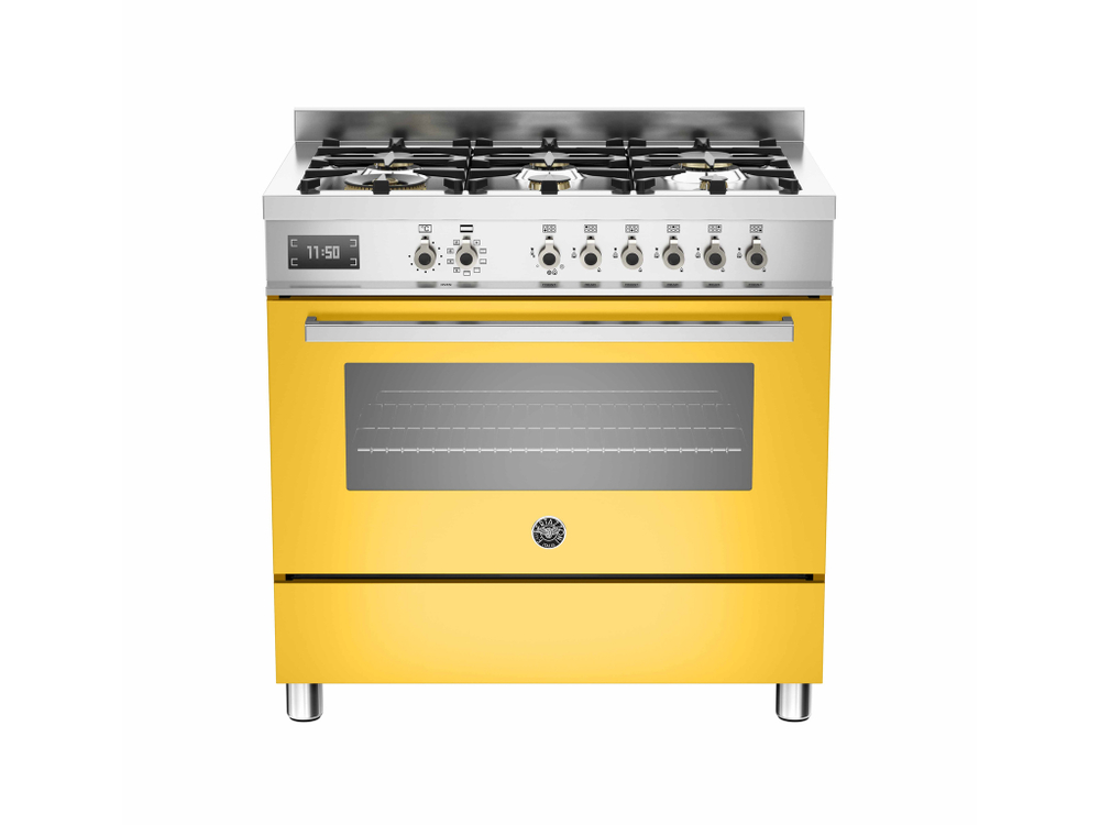 Варочный центр Bertazzoni, 6 конфорок, электрический духовой шкаф, 90 см Желтый