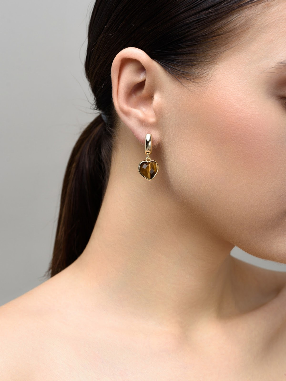 Серьги "Amour" gold с тигровым глазом