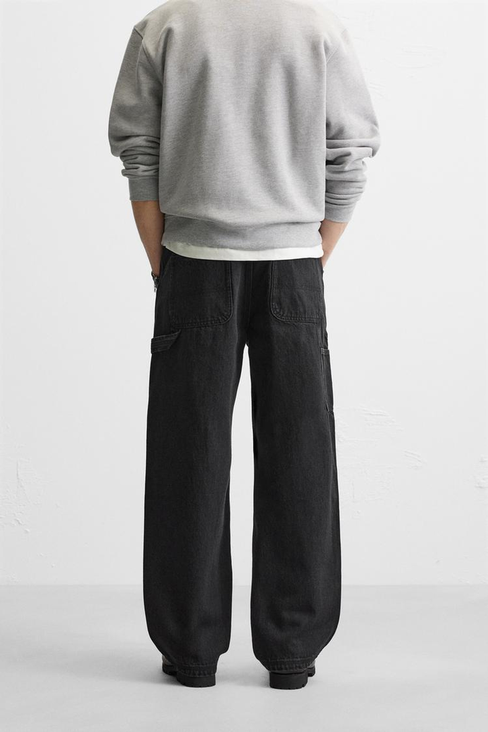 ZARA ДЖИНСЫ СВОБОДНОГО КРОЯ В РАБОЧЕМ СТИЛЕ, ЧЕРНЫЙ