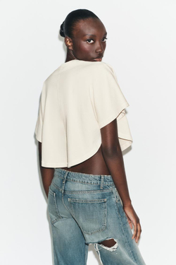 ZARA УКОРОЧЕННЫЙ ТОП С ЭФФЕКТОМ ПОТЕРТОСТИ, ЖЕЛТЫЙ