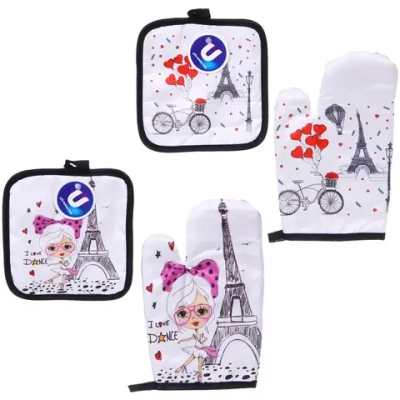 Прихватка в наборе с прихваткой-варежкой «Paris», 25,5*15,5 см и 17*17 см, микс