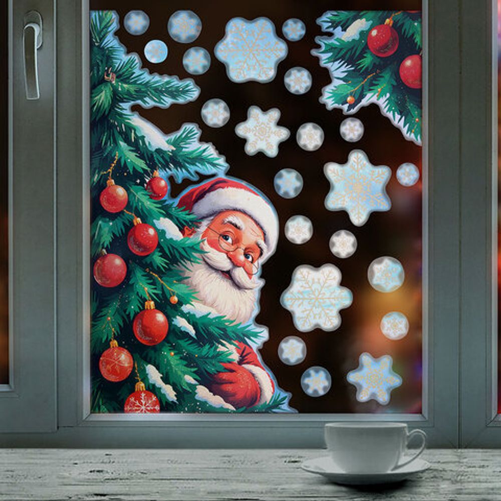 Наклейка для окон (1 штука) двусторонняя, 30х38 см, "Ассорти № 3", глиттер, ЗОЛОТАЯ СКАЗКА, 592579