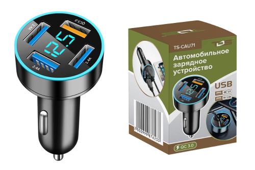 Автомобильная зарядка TDS TS-CAU71 QC3.0+3*USB с вольтметром