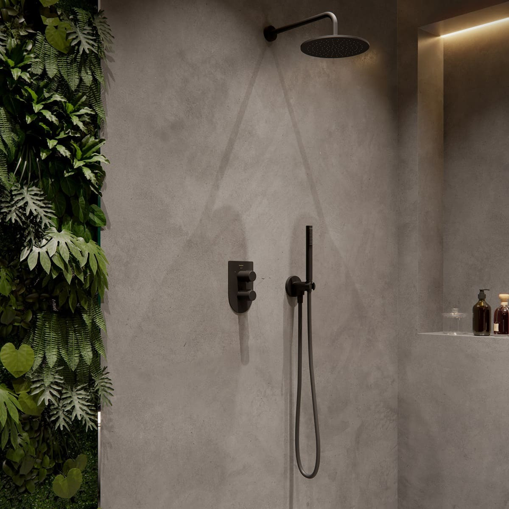 Встраиваемый смеситель для душа с тропическим и ручным душем TZAR K3415021NM черный