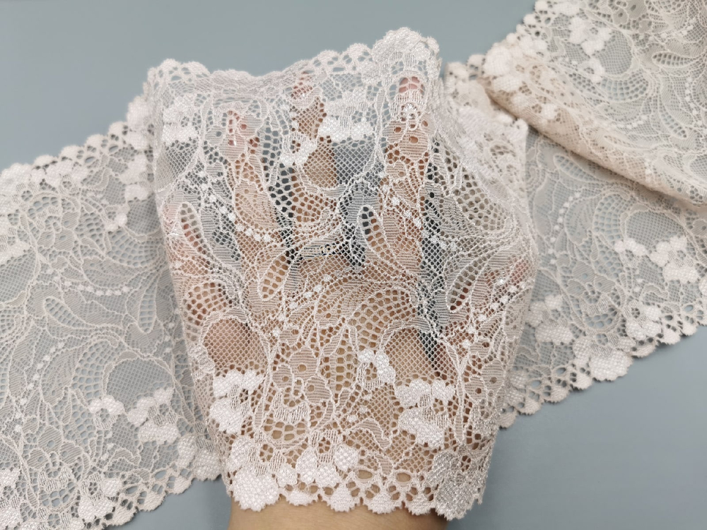 Эластичное кружево, 17см, серебристый пион, (Артикул: EK-1021.P), м