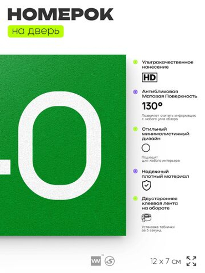Номер на дверь 440, табличка на дверь для офиса, квартиры, кабинета, аудитории, склада, зеленая 120х70 мм, Айдентика Технолоджи