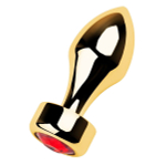 Золотистая анальная пробка 7,5см с широким основанием и красным кристаллом ToyFa Metal 717032-9