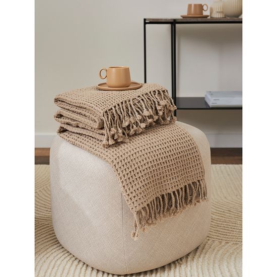 Плед из шерсти бежево-серого цвета из коллекции essential, 130х180 см