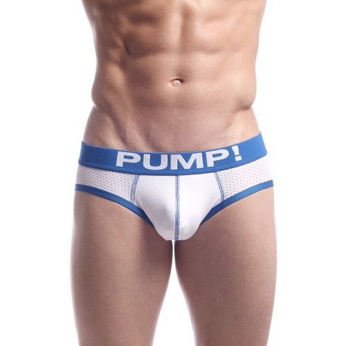 Мужские трусы брифы в сеточку с голубой резинкой Pump Touchdown Brief White 26078