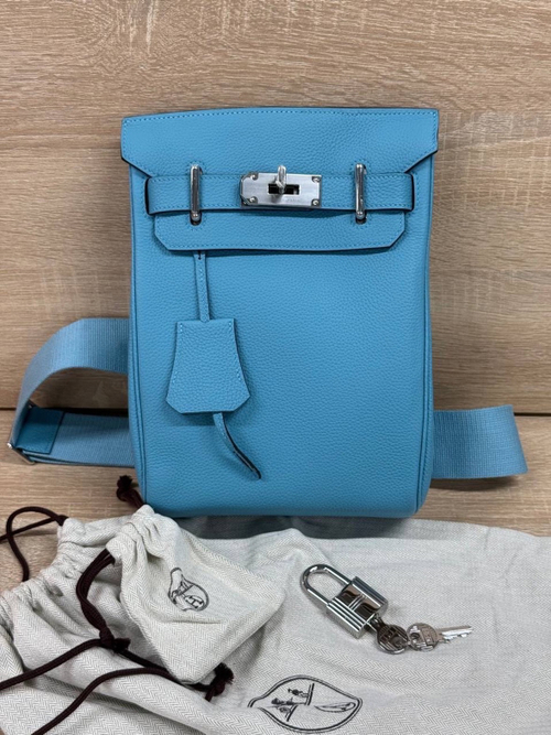 Нагрудная сумка слинг Hermes Kelly (Messenger) голубая