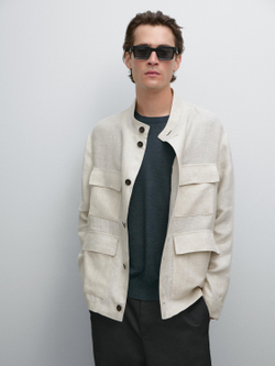 Massimo Dutti Льняная куртка-рубашка Total look, натуральный/кремовый