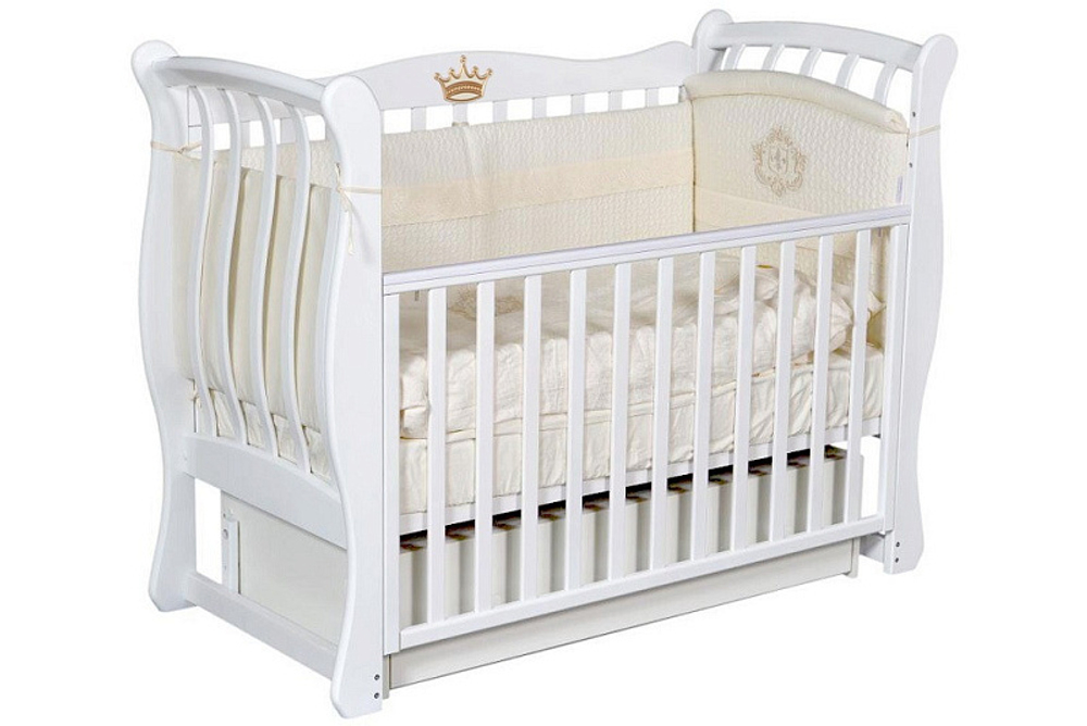 Детская кроватка Oliver Viana с универсальным маятником и ящиком Белый