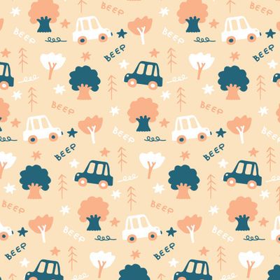 Buy baby fabric hand drawn cars beige peach