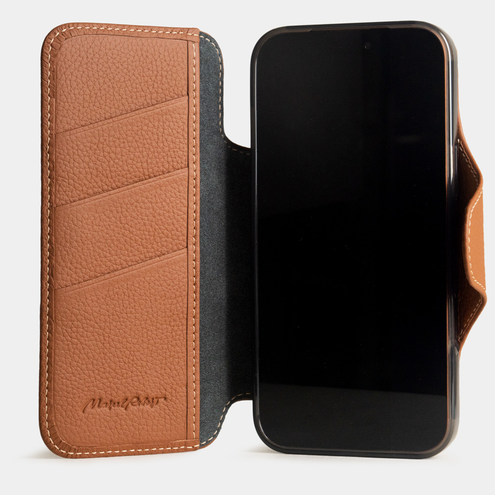 Чехол с картхолдером для iPhone 17 Pro Max из кожи теленка, цвета карамель