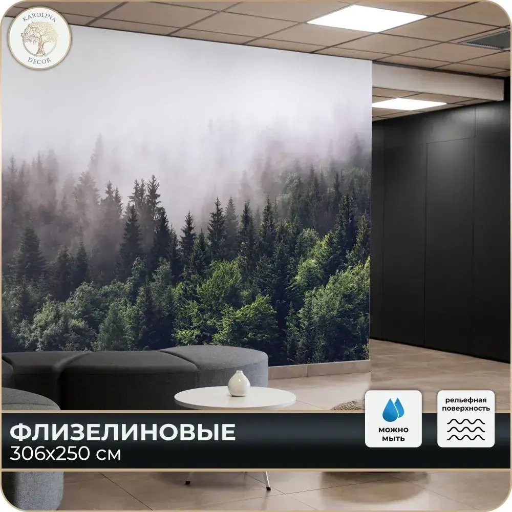 Фотообои 3D Лес в Тумане в спальню, в гостиную, на кухню 300х250