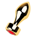 Золотистая анальная пробка 7,5см с широким основанием и красным кристаллом ToyFa Metal 717032-9