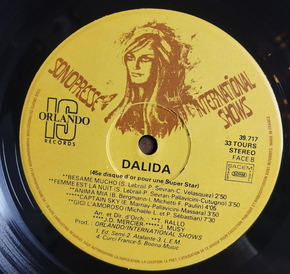 Винтажная виниловая пластинка LP Dalida 45Eme Disque DOr Pour Une Super Star (France 1977)