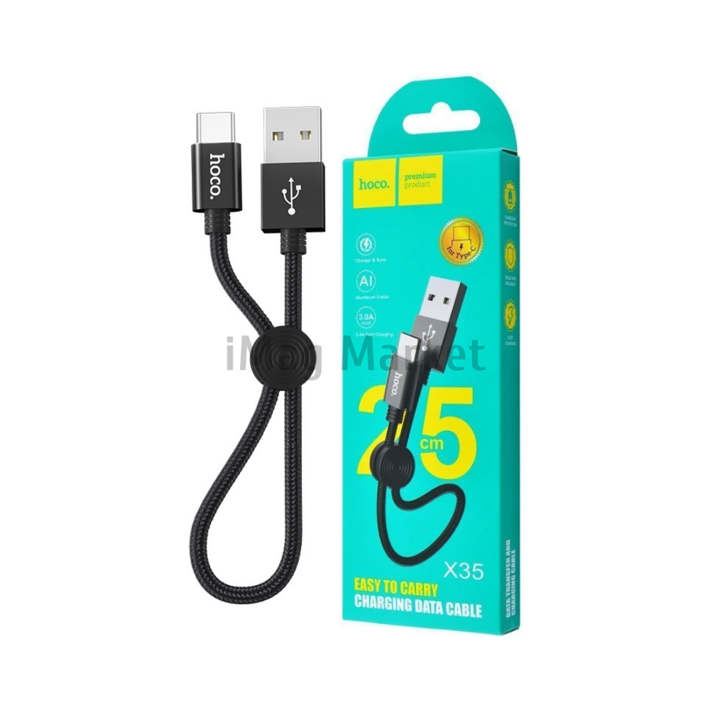 Зарядный кабель Hoco X35, USB-A - Type-C, 2.4A, 12W, 25 см, черный