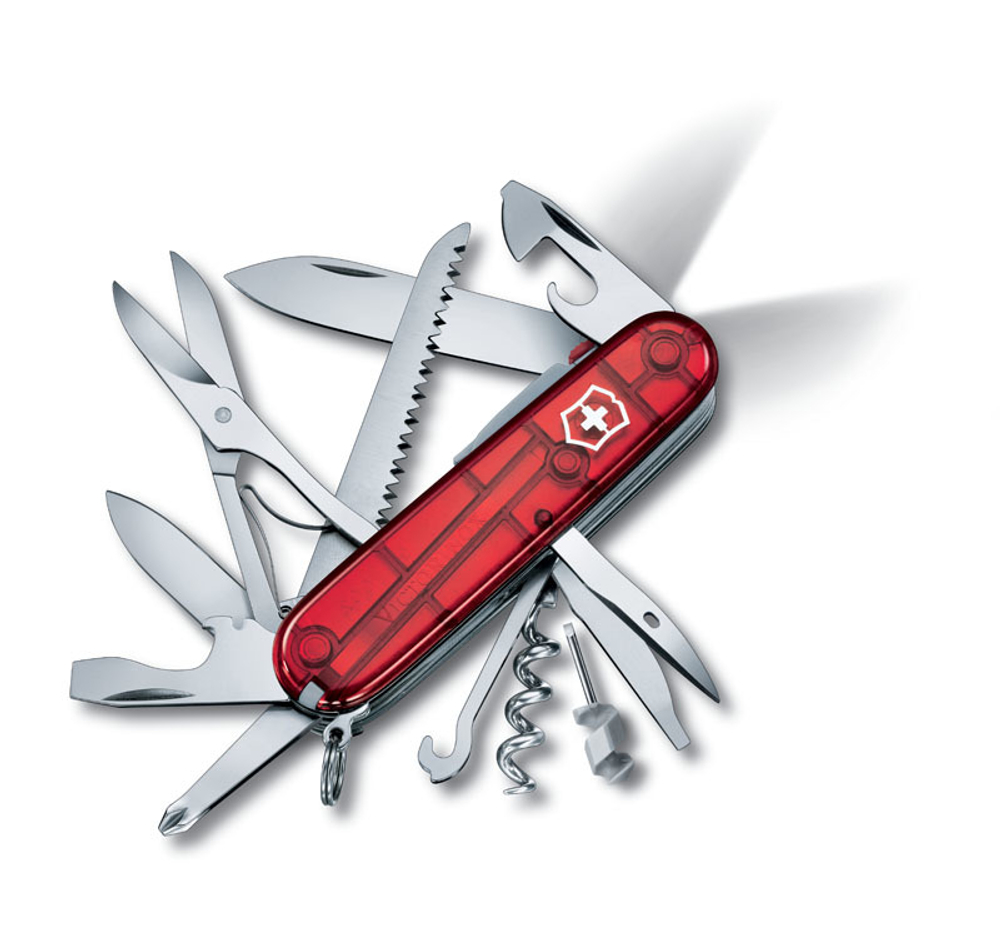 Нож перочинный VICTORINOX Huntsman Lite, 91 мм, 21 функция, прозрачный красный, 1.7915.Т