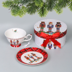 Чайная пара керамическая «Щелкунчик» (кружка 220мл+блюдце) в подарочной коробке