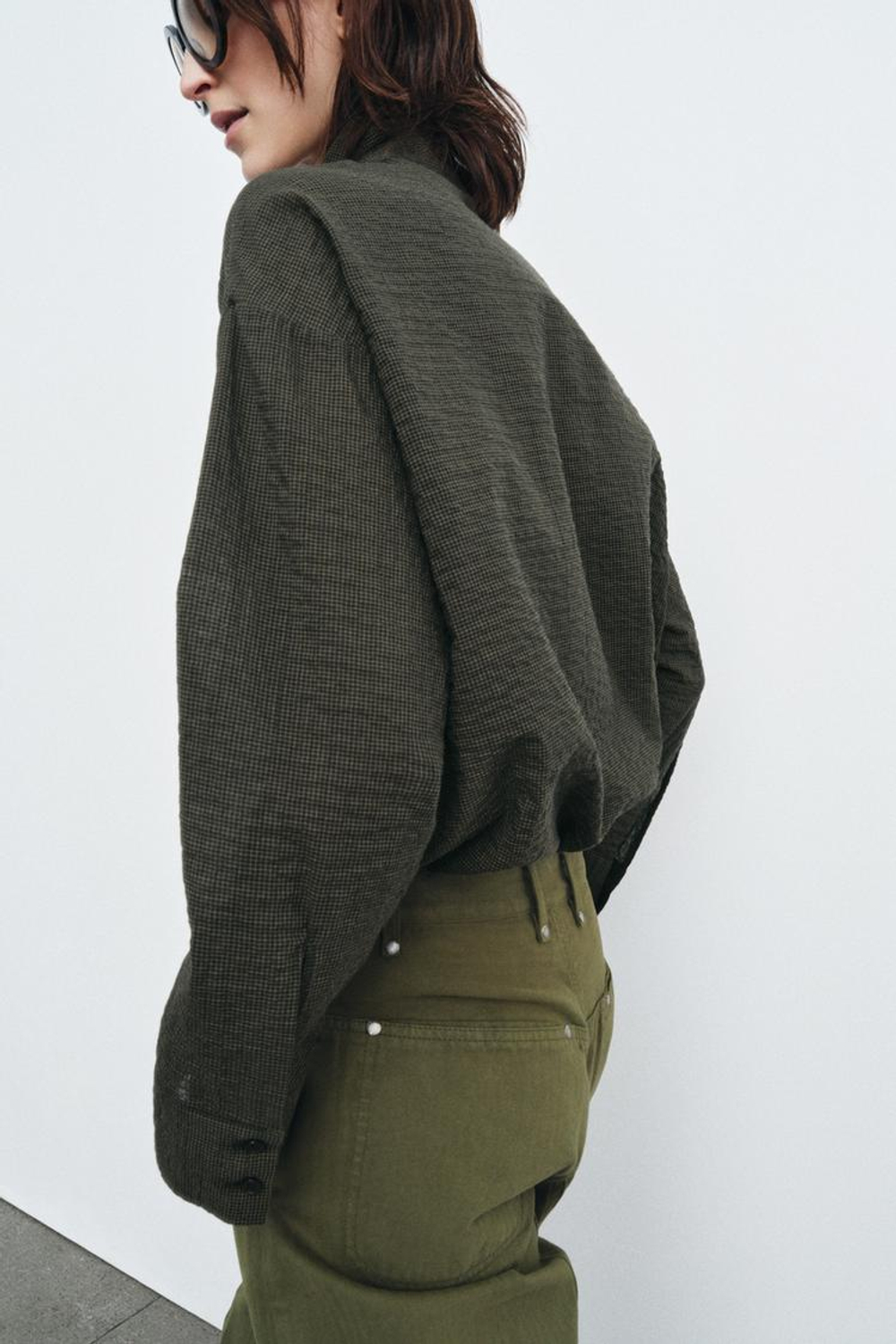 ZARA РУБАШКА В КЛЕТКУ С ПЛАТКОМ — ZW COLLECTION, ХАКИ