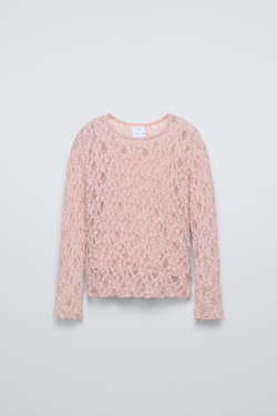 ZARA КРУЖЕВНАЯ ФУТБОЛКА, РОЗОВЫЙ