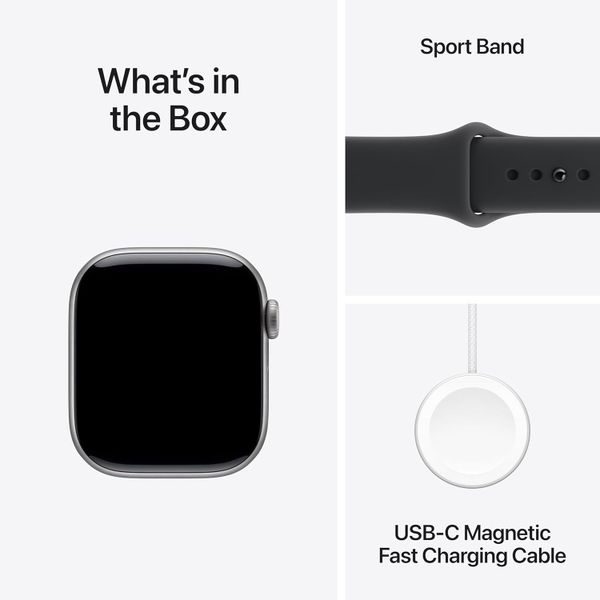 Умные часы Apple Watch Series 11 42 мм из алюминия цвета «серый космос», спортивный ремешок черного цвета (S/M)