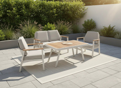 Комплект Isra Mini Seating Set. Диван + 2 Кресла + Столл. Алюминий, ироко. Поставка 45 дней.