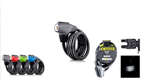 Замок велосипедный ETOOK трос, с ключами, 12x1500мм, уровень защиты 3, в оплётке, серебристый