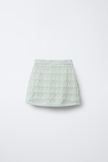 ZARA ТРИКОТАЖНАЯ ЮБКА С ЦВЕТОЧНЫМ УЗОРОМ И БУСИНАМИ, ЦВЕТ МОРСКОЙ ВОЛНЫ