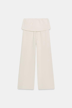 ZARA БРЮКИ ИЗ ПЛОТНОГО ХЛОПКА С ПОЯСОМ-КУШАКОМ, ЭКРЮ