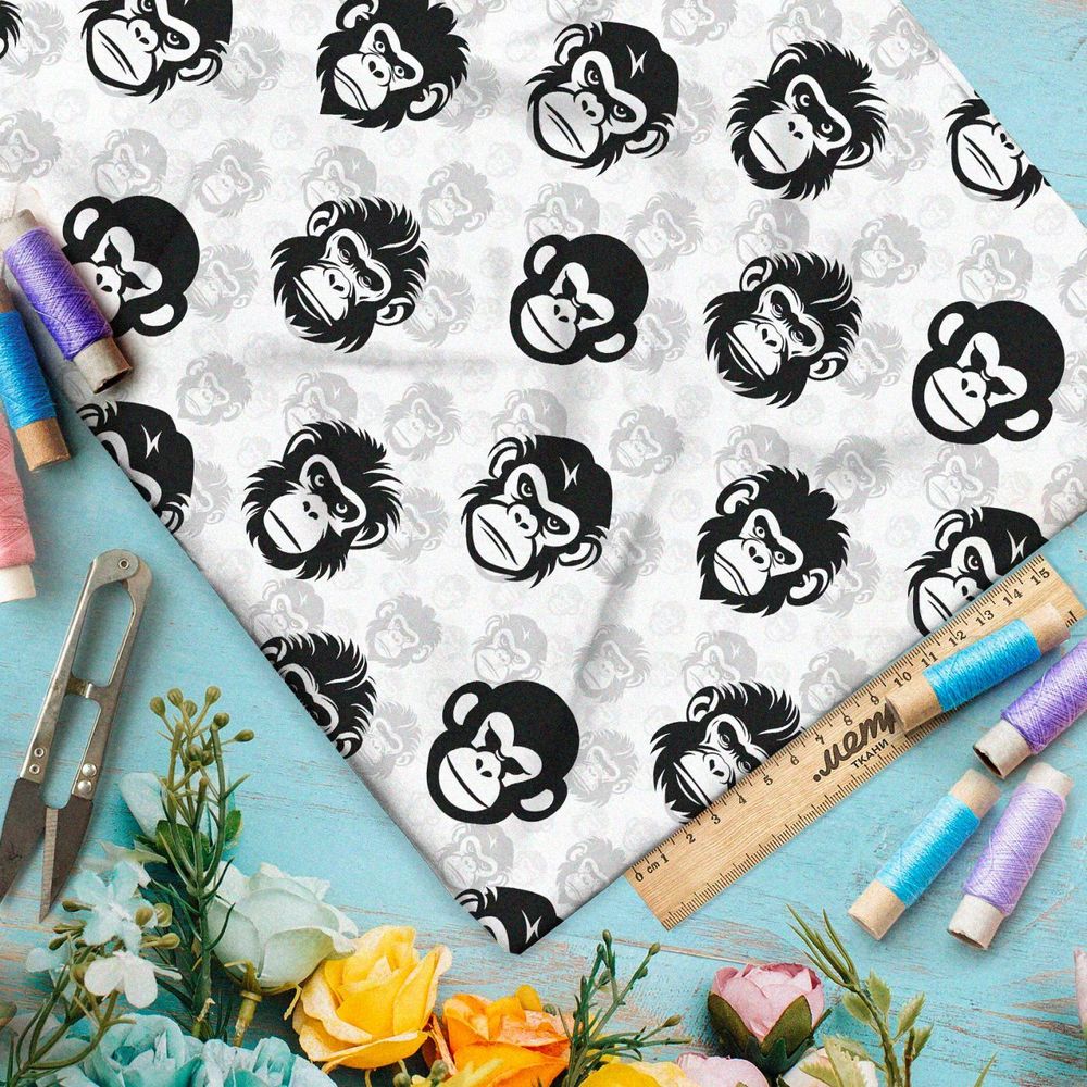 Ткань премиум шелк искусственный Армани мрачные обезьяны