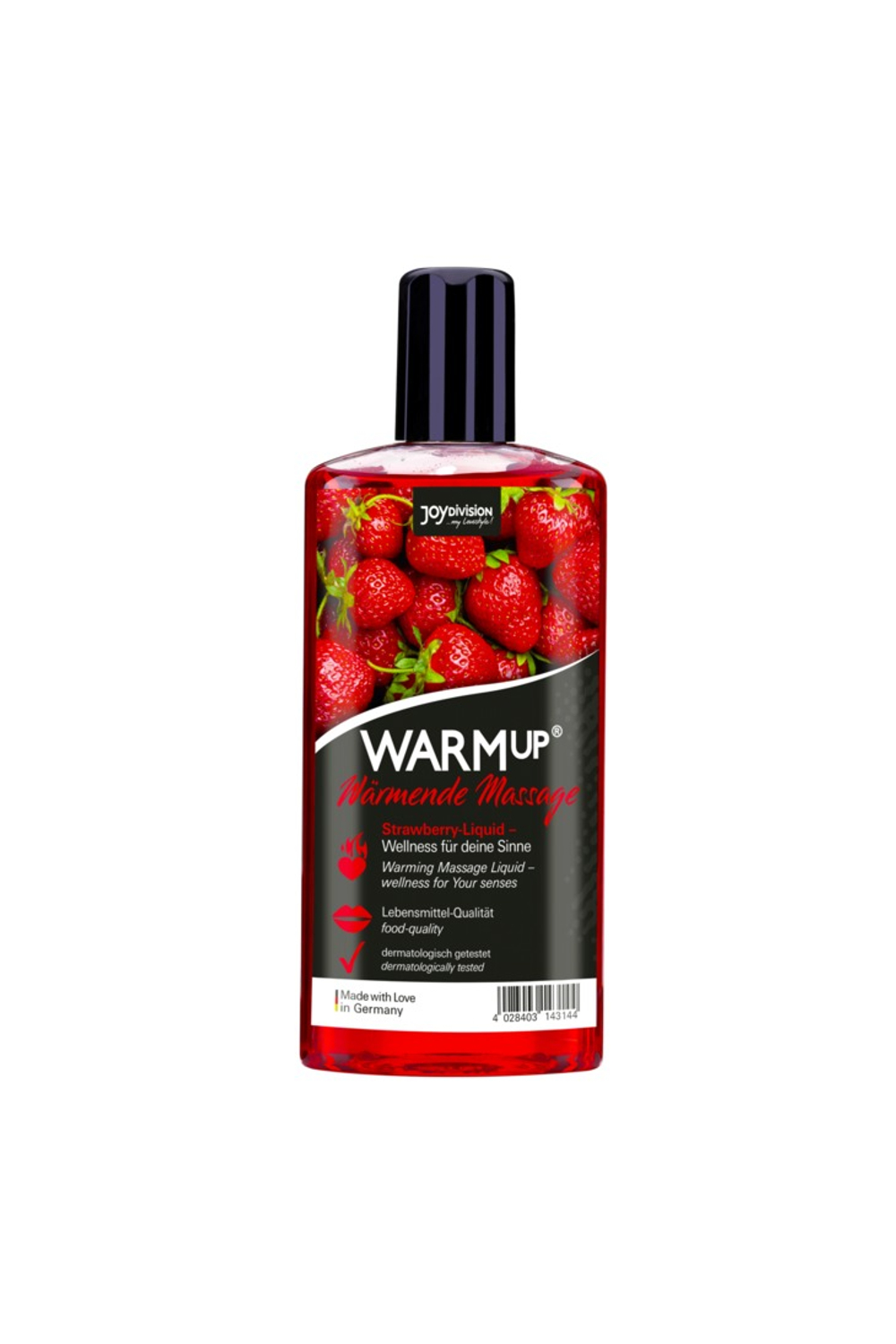 JoyDivision WARMup - Съедобное массажное масло со вкусом клубники, разогревающее, 150 мл