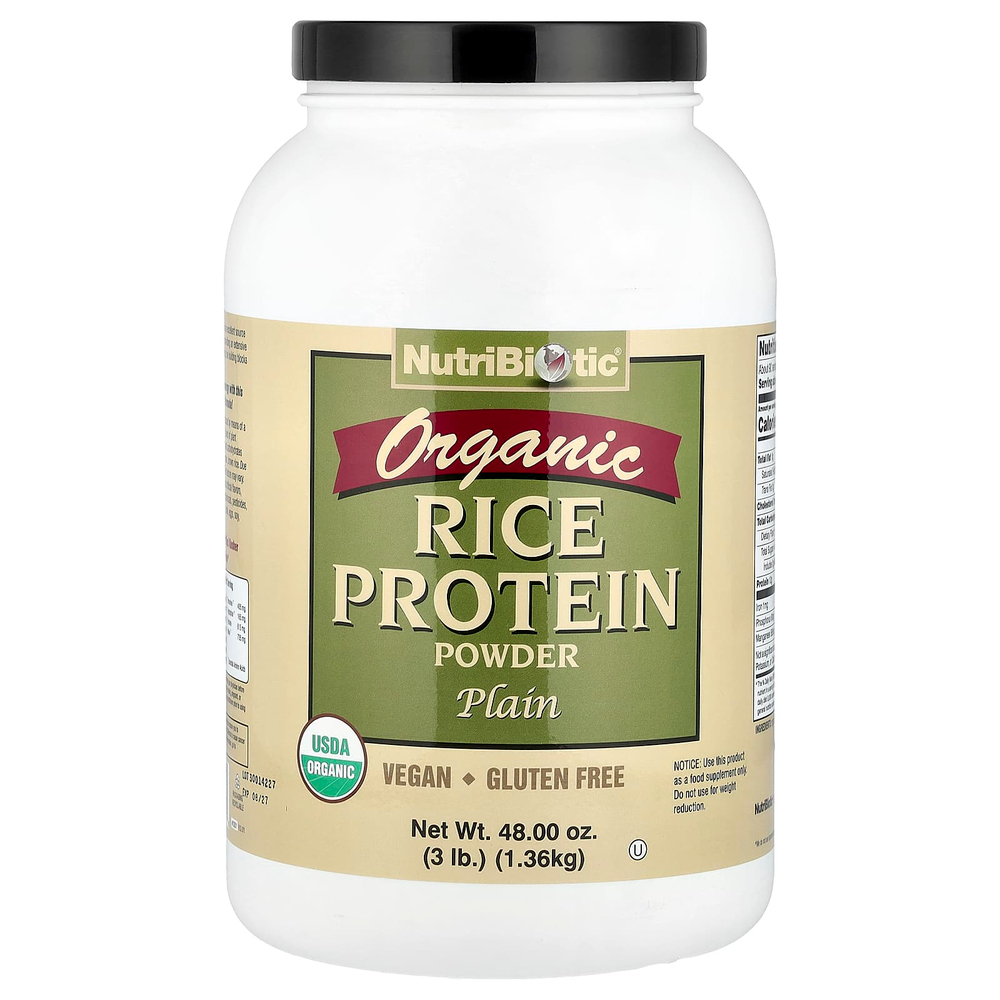 NutriBiotic, Органический рисовый протеин в порошке, обычный, 1,36 кг (3 фунта)