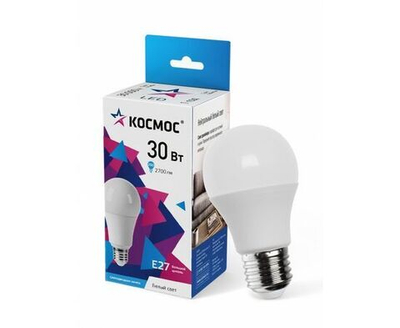 Лапочка КОСМОС ЛОН A80 высокомощ E27 30W 2650lm 4500K 4K мат. 135x80 LksmHWLED30WE2745, 1 шт.