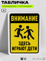 Табличка "Внимание, здесь играют дети" на дверь и забор, для двора, дома, подъезда, 40х30 см, Silver Plane x Айдентика Технолоджи