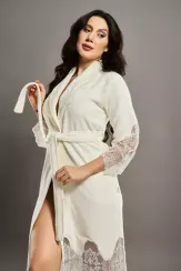 Халат женский с кружевом 4155 кремовый NUSA Турция