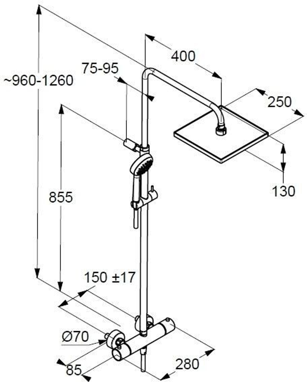 KLUDI LOGO BASIC DUAL SHOWER SYSTEM термостат, квадратный душ 250х250