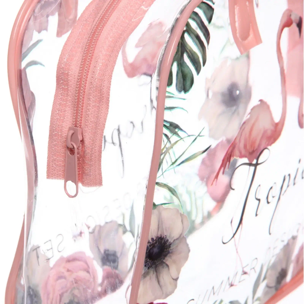 Косметичка прозрачная «MALINKA SHOP», фламинго, цвет окантовки розовый, 20*16*7