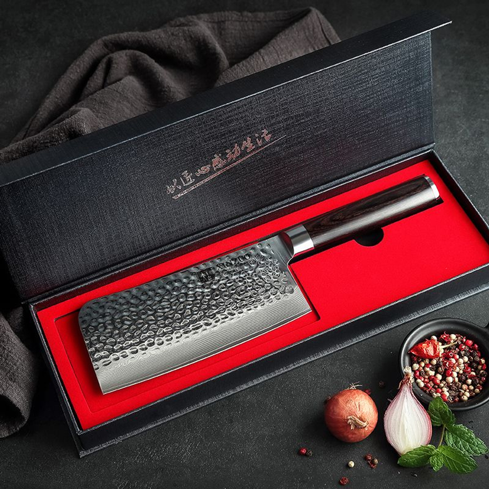 Кухонный нож Xinzuo B1H Bone Chopper нож 6,5 дюймов клинок 67 Layers Damascus рукоять дерево pakka, длина лезвия 16,5 см