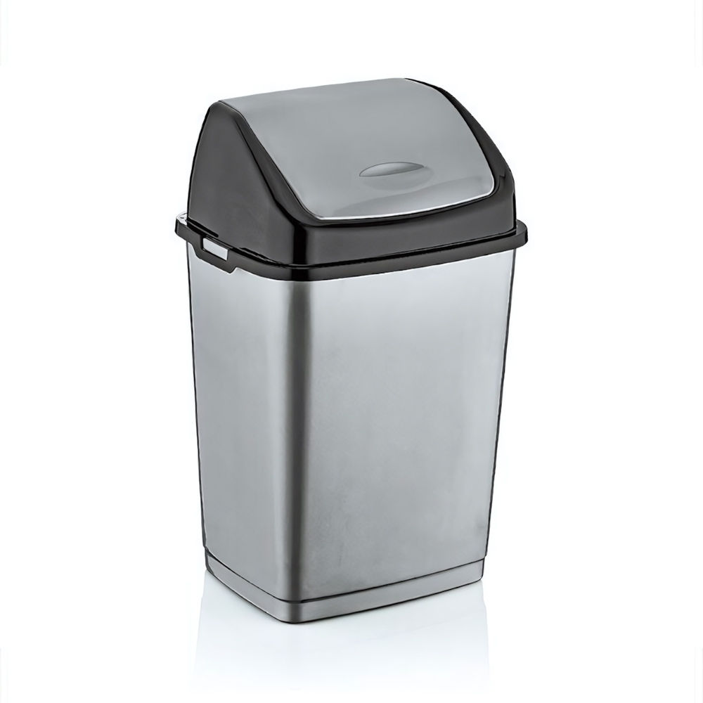 Контейнер для мусора с плавающей кр. "Фантазия" 50л 09705 черный-серебристый